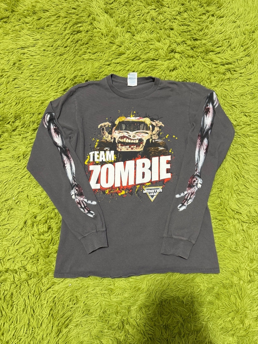 Monster Jam "Team Zombie" Long Sleeve Graphic T-shirt Size Small Gray Rare